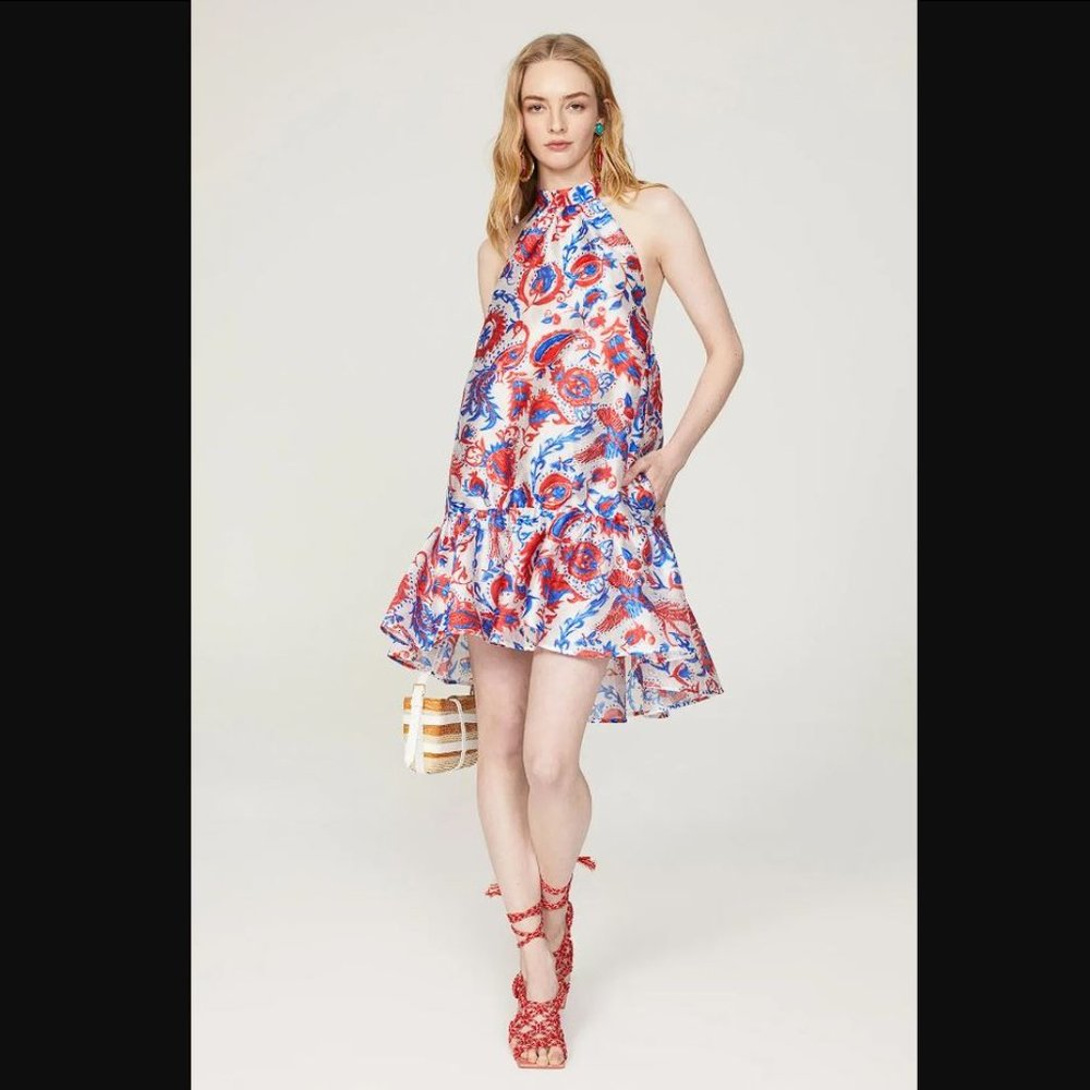 Stella Jean Red and Blue Floral Mini Dress